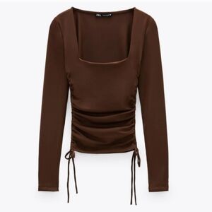 Zara Square Neckline Ruched Long Sleeves Top